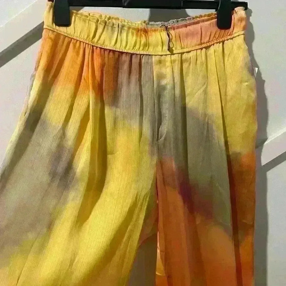 Zara die-dye silky joggers Yellow Orange Pants  Lightweight size S - Picture 5 of 8